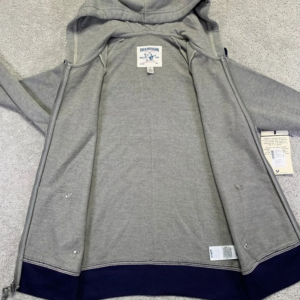 True Religion Hoodie Size Small Gray Navy Zip Up Sweatshirt Buddha‎ Brand NWT